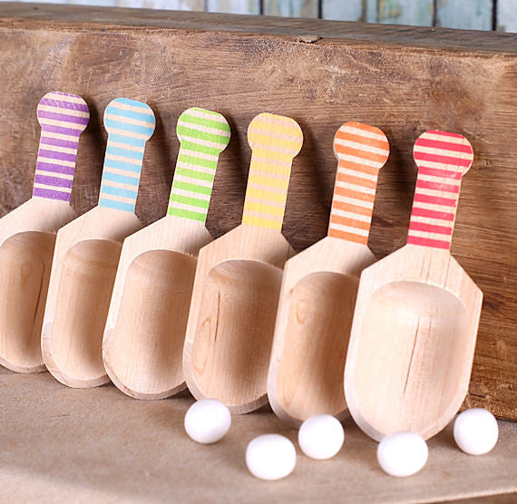 Small Wooden Candy Scoops - Boys Rainbow Stripes (set of 6) | www.sprinklebeesweet.com