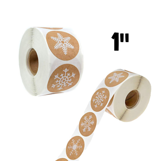 Kraft Brown Snowflake Stickers Roll: 1" | www.sprinklebeesweet.com