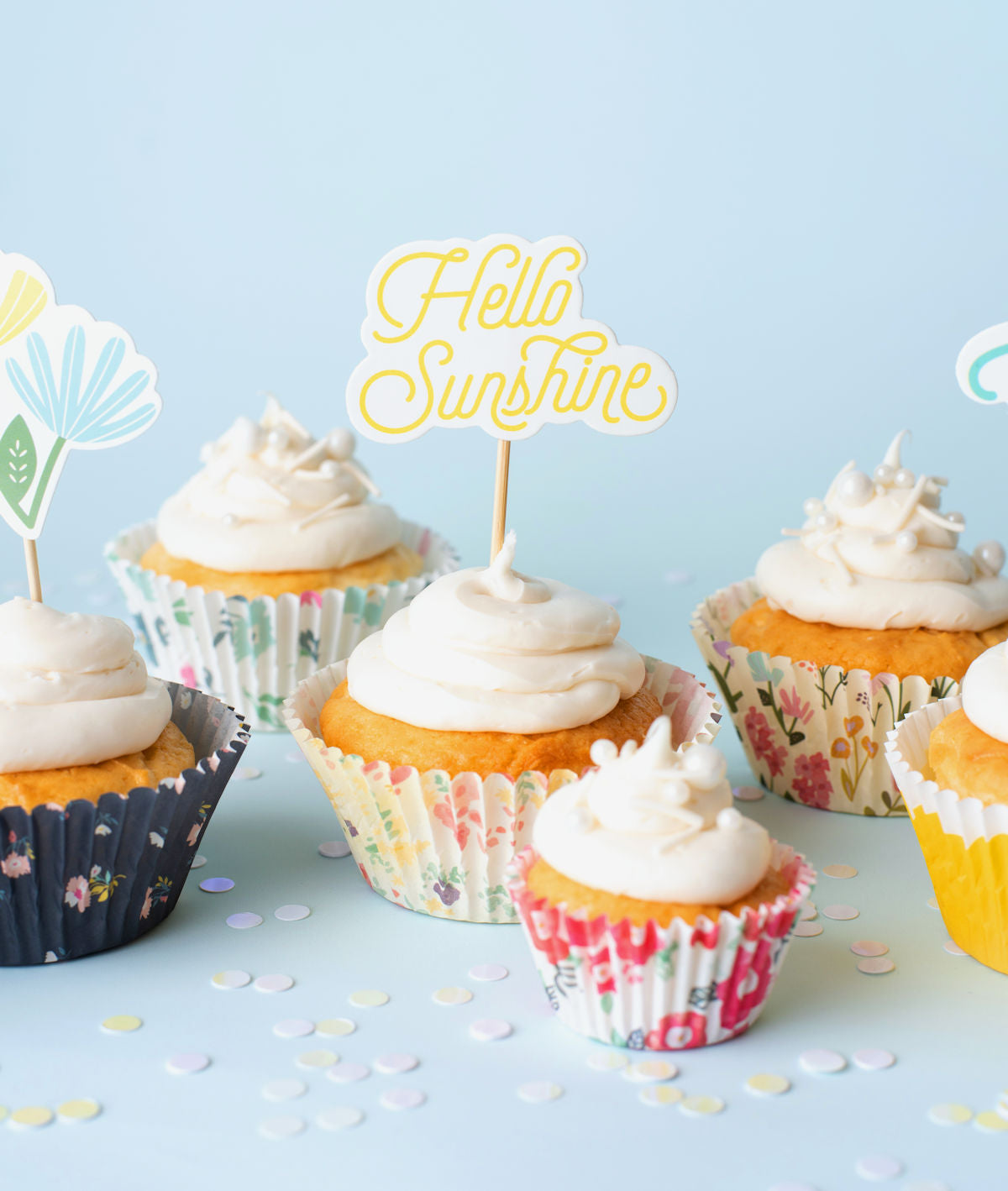 Hello Sunshine Cupcake Toppers | www.sprinklebeesweet.com