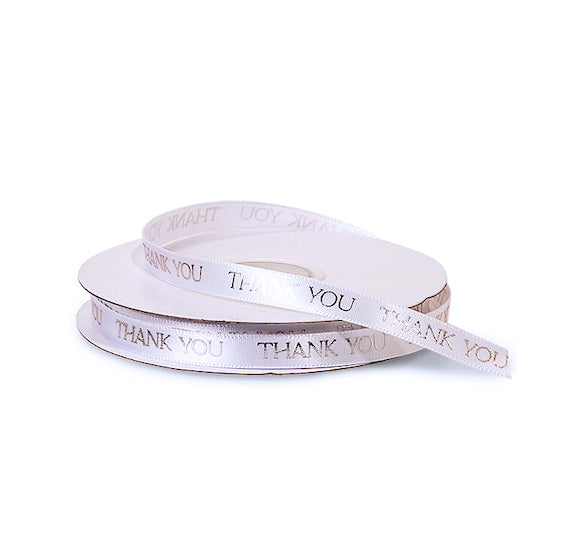 Thank You Ribbon: 3/8" White with Silver | www.sprinklebeesweet.com
