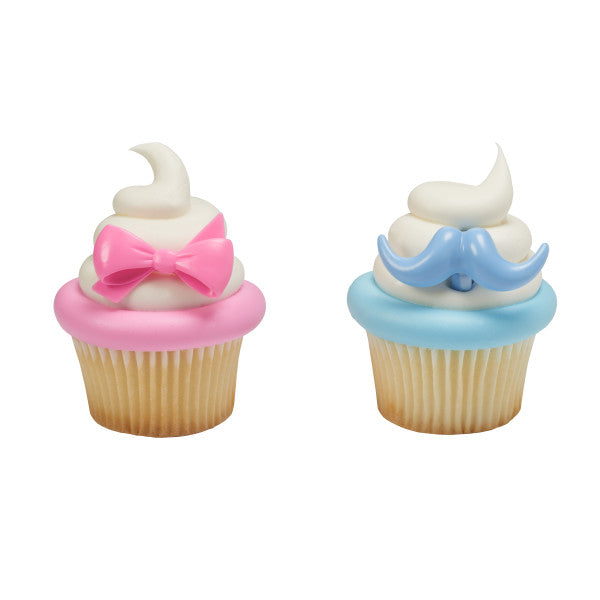 Baby Shower CupcakeTopper Rings: Bow + Mustache | www.sprinklebeesweet.com