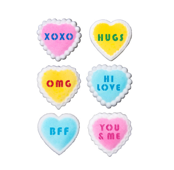 Valentine Message Heart Sugar Toppers | www.sprinklebeesweet.com
