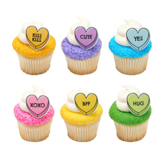 Pastel Conversation Candy Hearts Topper Rings | www.sprinklebeesweet.com