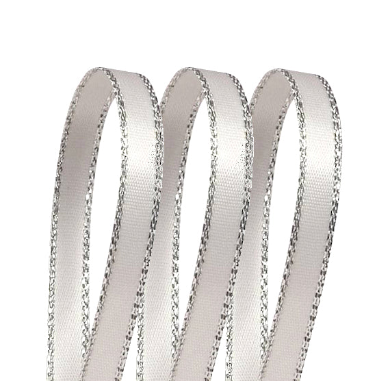 Silver Edged White Satin Ribbon: 1/4" | www.sprinklebeesweet.com
