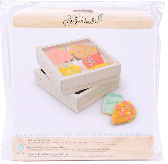 Sweet Sugarbelle Cookie Boxes: Quad White with Dots | www.sprinklebeesweet.com