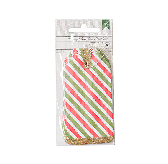 Striped Christmas Gift Tags with Glitter | www.sprinklebeesweet.com